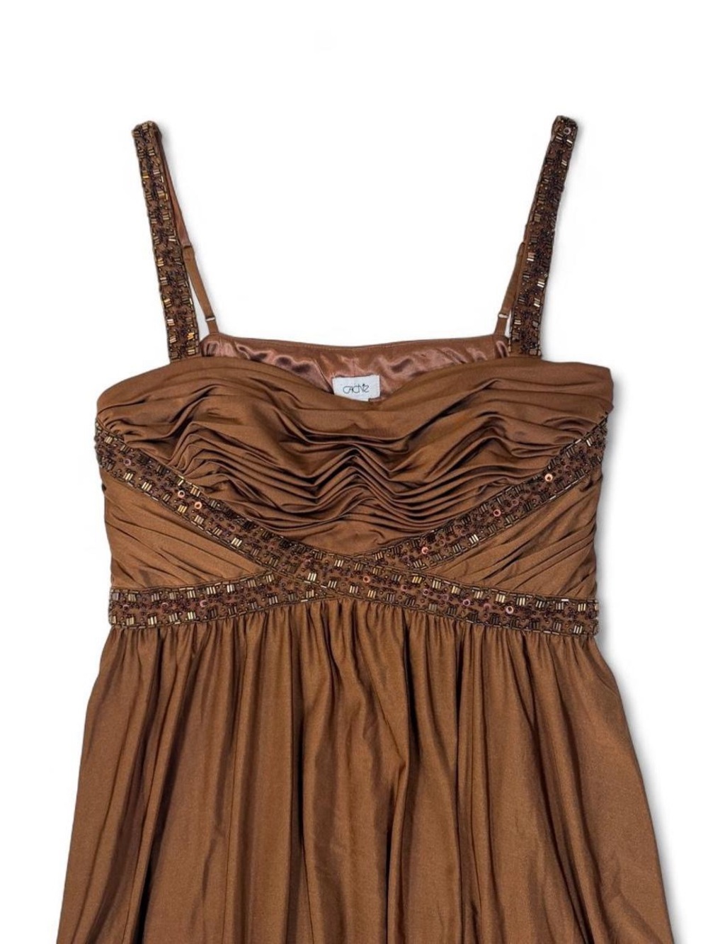 Y2K Caché Chocolate Brown Beaded Mini Dress - Picture 4 of 8